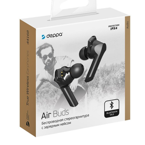 Bluetooth стереогарнитура Deppa Air Buds BT5.0 с кейсом Black фото 